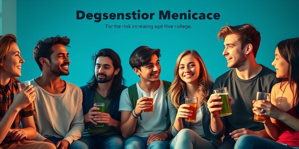 A diverse group of young adults in a college setting, engaging in activities that increase bacterial meningitis risk.  3.png