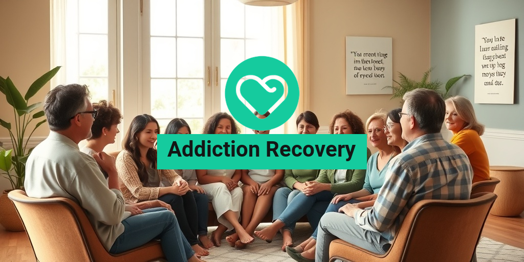 A diverse group shares stories in a warmly lit room, fostering hope and connection in addiction recovery. β’ Yesil Health AI