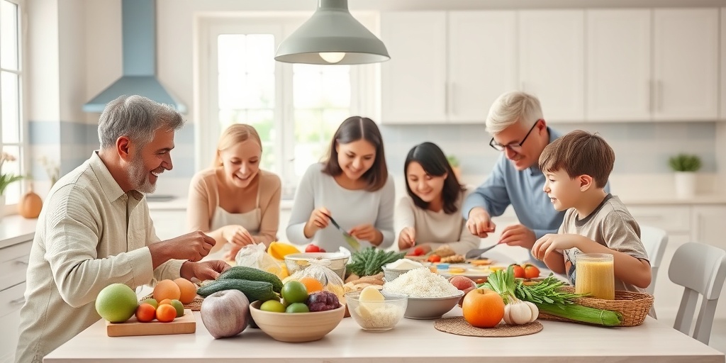 A family joyfully prepares a PKU-friendly meal together in a bright, inviting kitchen.4.png