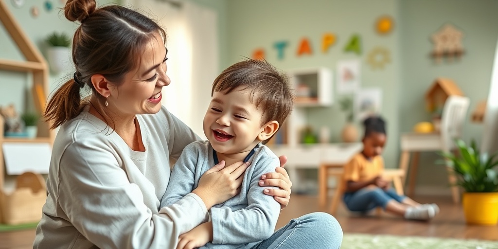 A happy child receives comfort from a caregiver, creating a nurturing atmosphere while others play joyfully in the background.  2.png