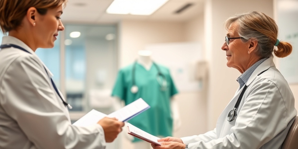 A healthcare professional discusses treatment options for Lung Nocardiosis with a patient in a modern, calming clinic environment.  4.png