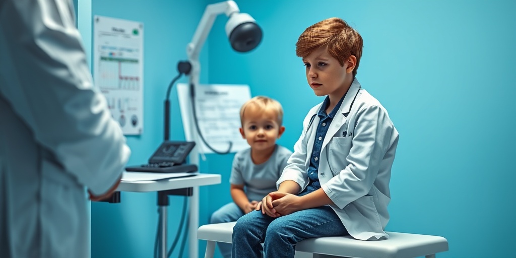 A healthcare professional examines a calm child for neurofibromatosis in a modern clinic, emphasizing the importance of diagnosis.  4.png