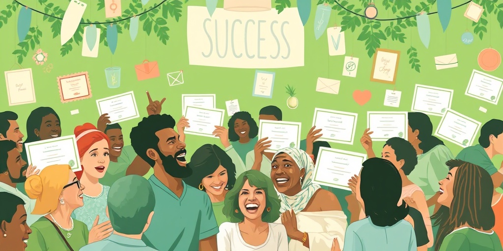 A joyful gathering celebrates recovery milestones, showcasing diverse individuals sharing laughter and stories of triumph and hope.  5.png