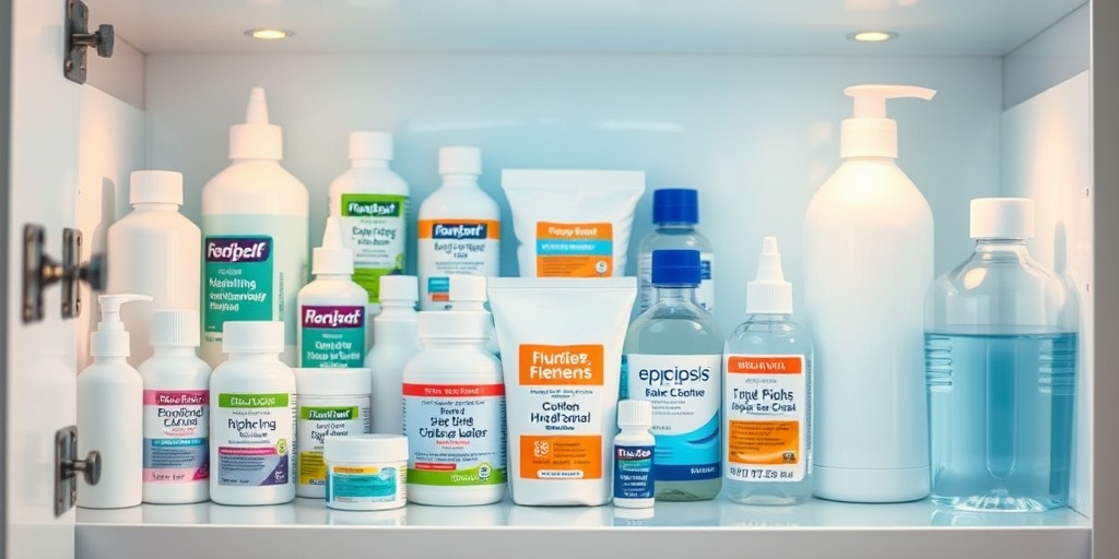 A medicine cabinet displays treatments for Hand-Foot-and-Mouth Disease, surrounded by a calming blue hue.4.png