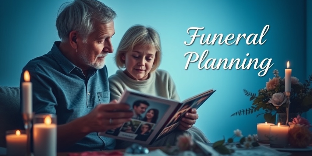 A parent and child reflect over a photo album, surrounded by candles and flowers, capturing shared grief and cherished memories.  5.png