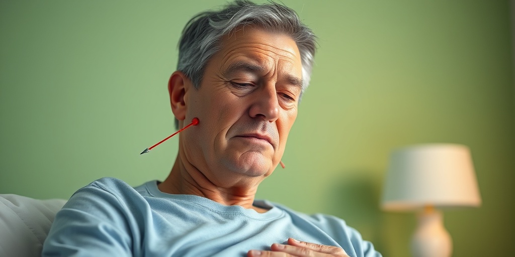 A patient in a clinical setting showing symptoms of Carcinoid Apudoma, with emotional facial expressions and a calming background.  2.png