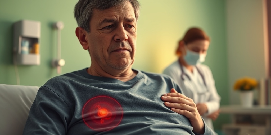 A patient in a clinical setting shows signs of pancreatic cancer, with a healthcare professional offering support nearby. 2.png