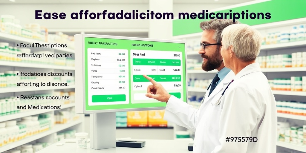 A pharmacist assists a patient with affordable medication options, showcasing price comparisons on a digital screen in a modern pharmacy.  5.png