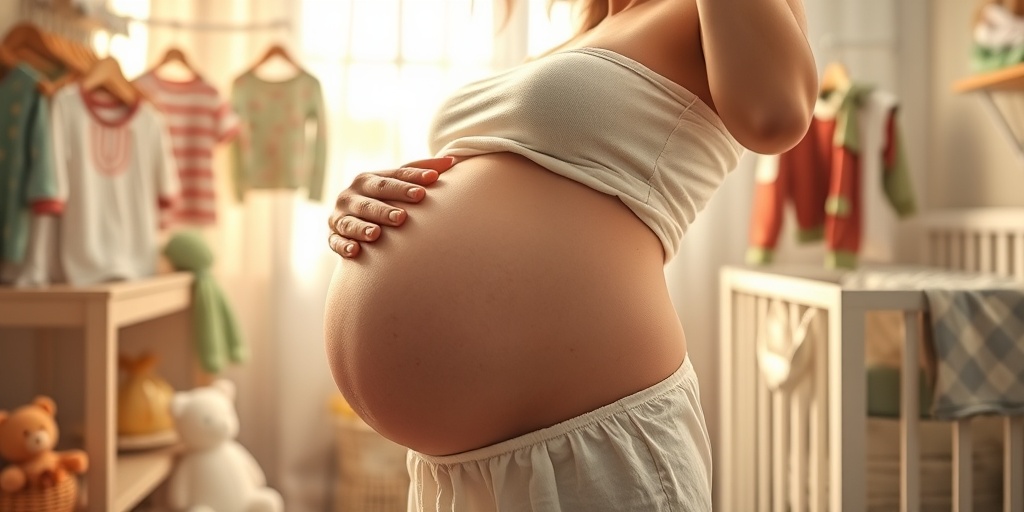 A serene scene of a pregnant woman preparing a nursery, highlighting her glowing skin and readiness for the baby's arrival.  3.png