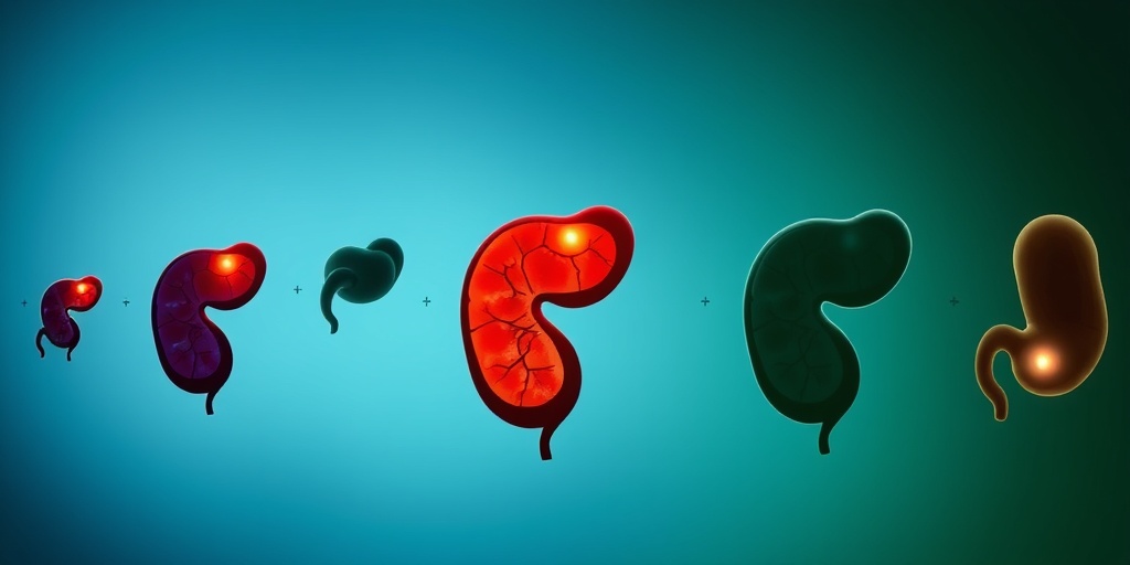 A series of images depicts the progression of pancreatic cancer, transitioning from early to advanced stages with clear markers. 4.png