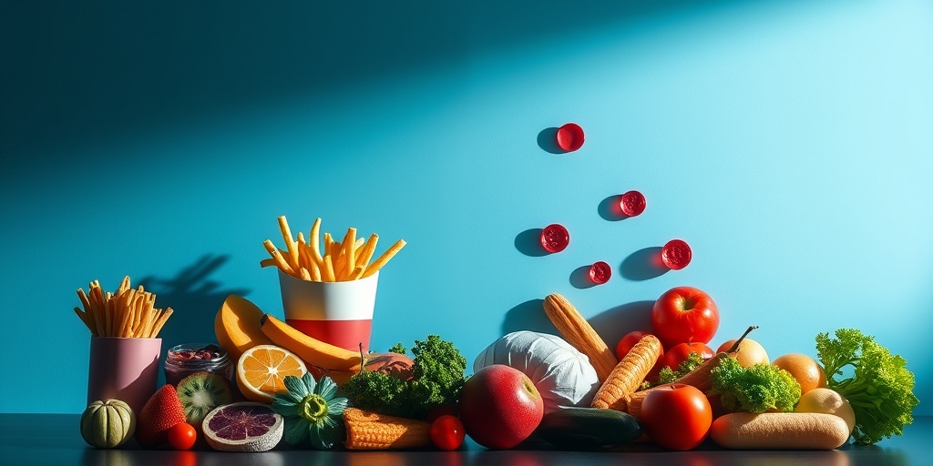A split scene contrasts unhealthy lifestyle choices with vibrant, healthy foods, emphasizing their impact on blood health.  2.png