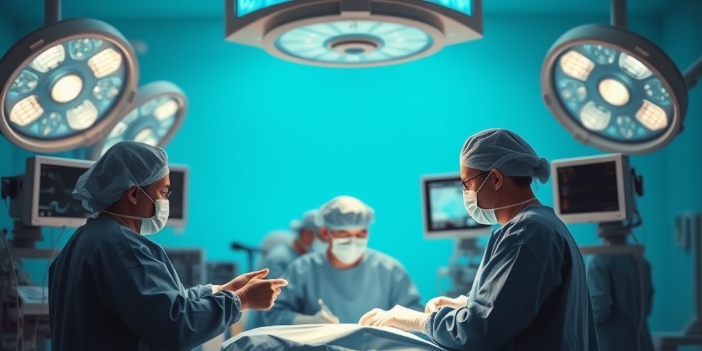 A surgical team performs a Kasai procedure in a sterile operating room, emphasizing precision and care in treatment.  4.png