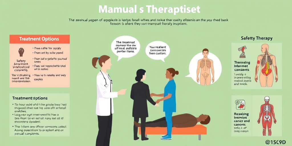 A therapist discusses safety and treatment options with a patient, emphasizing communication and informed consent in manual therapy.  4.png