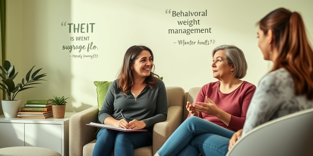 A therapist listens attentively to a client discussing weight management strategies in a cozy, supportive office environment.  4.png