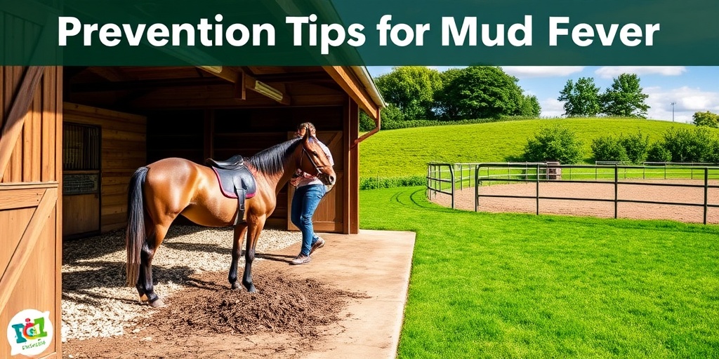 A well-maintained stable scene with a groomed horse, showcasing prevention tips for Mud Fever in a healthy environment.5.png
