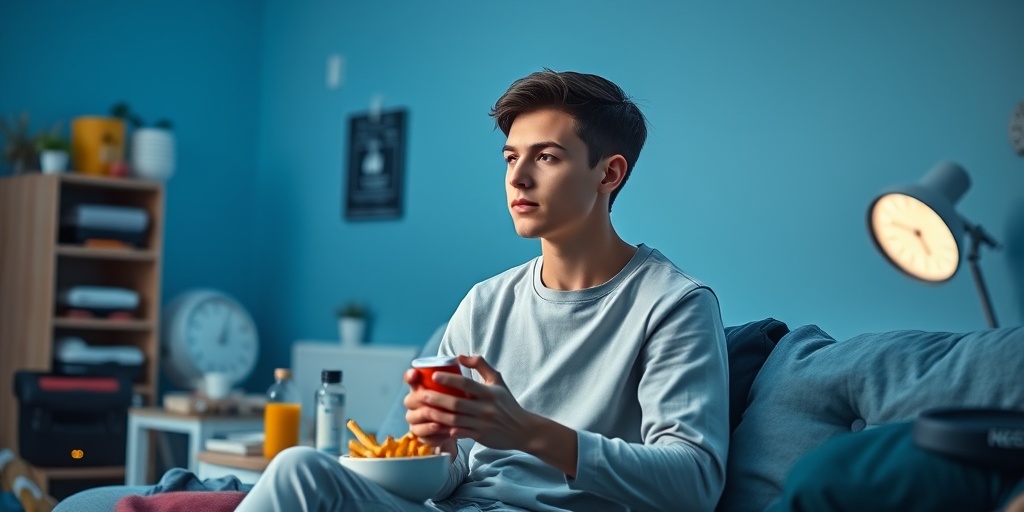 A young adult navigates daily life with a blood disorder, engaging in self-care and healthy choices for empowerment.  5.png