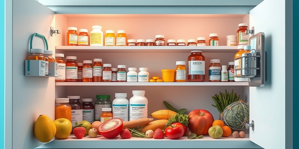 An organized medicine cabinet displays treatment options for Thromboulcerative Colitis, including medications and healthy foods.  4.png