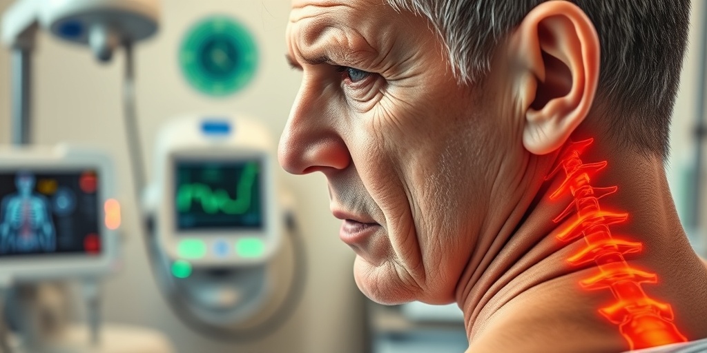 Close-up of a patient in discomfort, highlighting localized back pain in a softly lit clinical environment with hopeful colors.2.png