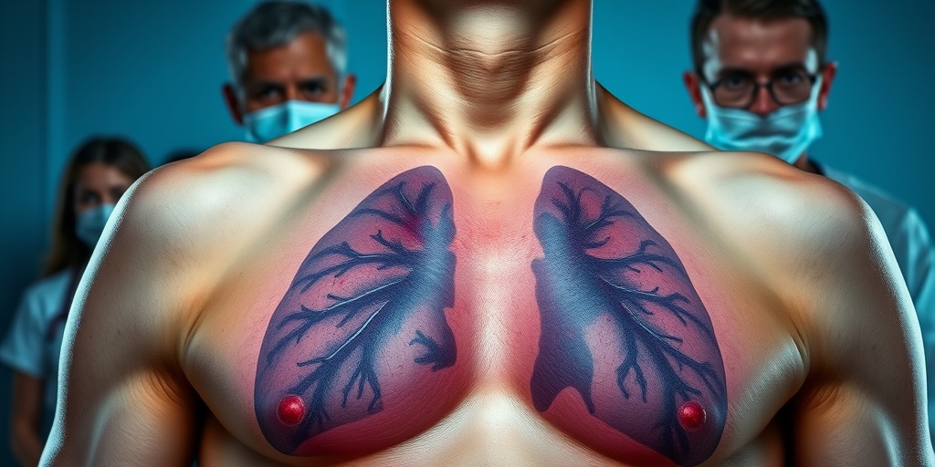 Close-up of a patient's chest shows labored breathing, with medical professionals attentively monitoring in the background.  2.png