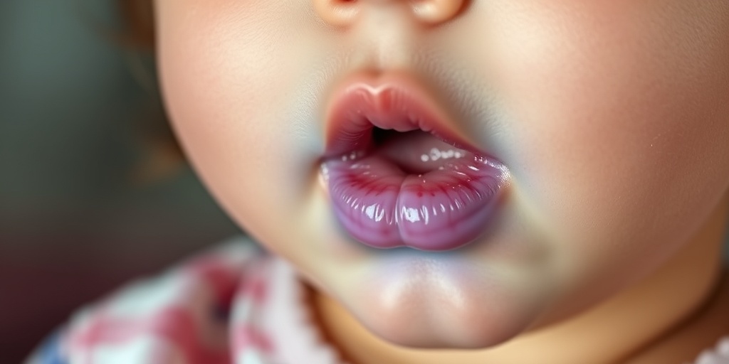 Close-up of an inflamed throat, showcasing redness and swelling, with a dramatic blue hue emphasizing urgency.  2.png