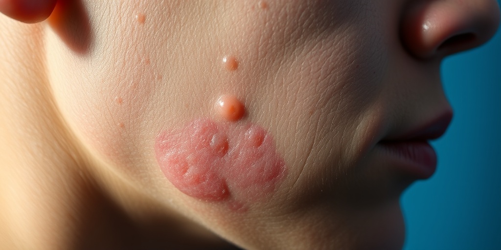 Close-up of textured skin with neurofibromas against a calming blue background, highlighting details with dramatic lighting.  2.png