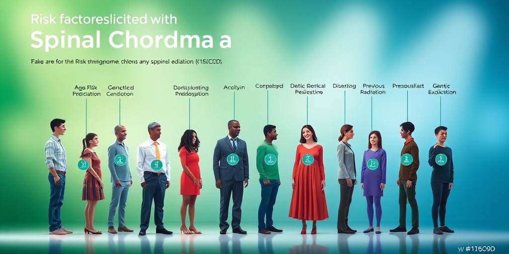 Diverse individuals in a clinical setting, visually representing spinal chordoma risk factors, surrounded by serene green and blue tones.3.png