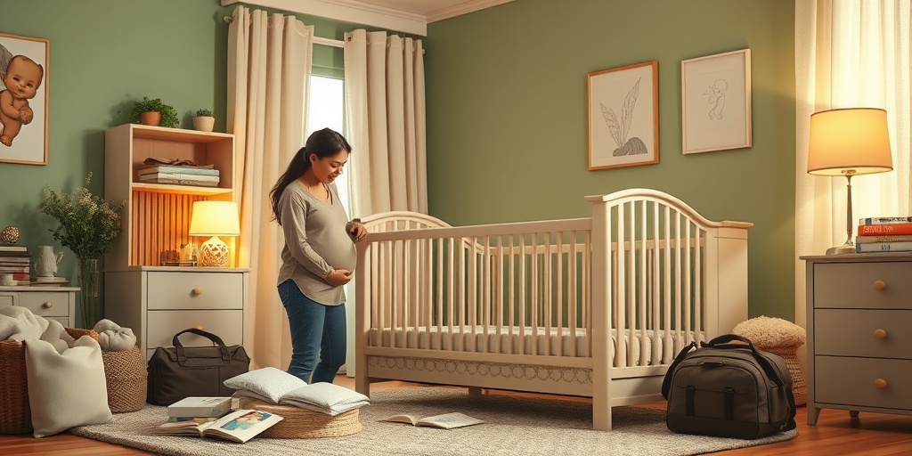 Expectant parents assemble a crib in a cozy room, surrounded by baby items, capturing the excitement of preparing for birth.  5.png
