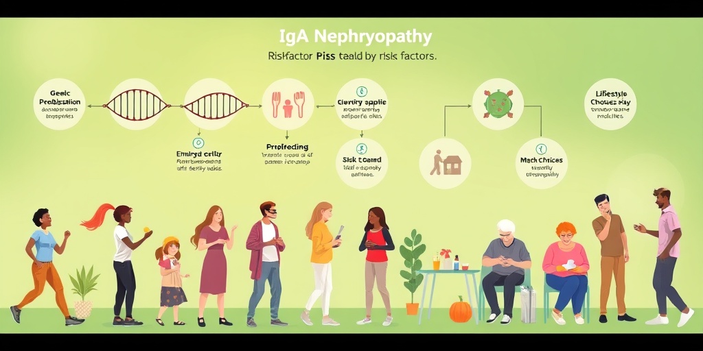 Individuals represent risk factors for IgA nephropathy, engaging in healthy activities against a soothing green backdrop. 3.png