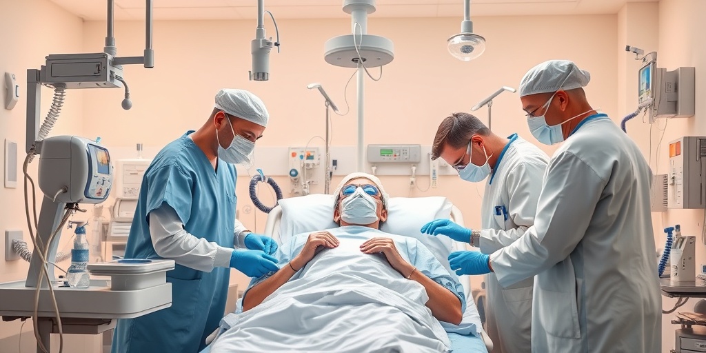 Medical professionals administer therapies in a hospital, showcasing oxygen masks and ventilators in a hopeful atmosphere.  4.png