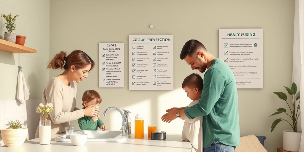 Parents wash hands with a child nearby, promoting hygiene and prevention tips in a bright, inviting home environment.  5.png
