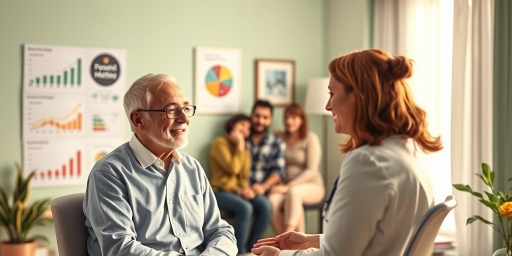 Patient consultation scene depicting positive prognosis, with supportive family and recovery charts in a warm, uplifting atmosphere.5.png