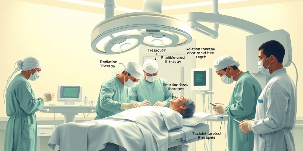 Surgical team performing spinal chordoma treatment, featuring advanced equipment and a patient, illuminated with hopeful cinematic lighting.4.png
