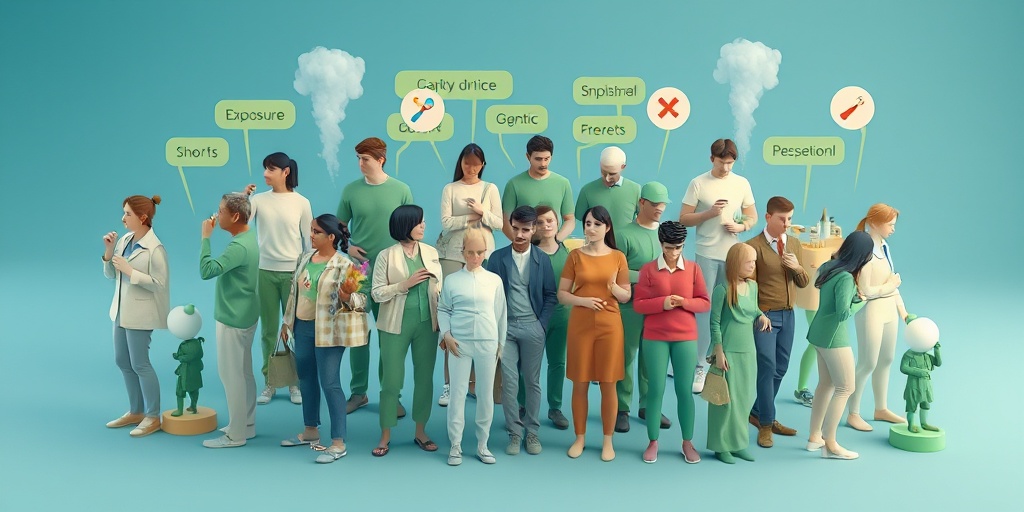 3D render illustrating diverse risk factors for Non-Hodgkin's Lymphoma, promoting awareness through engaging visuals and thoughtful design.  3.png