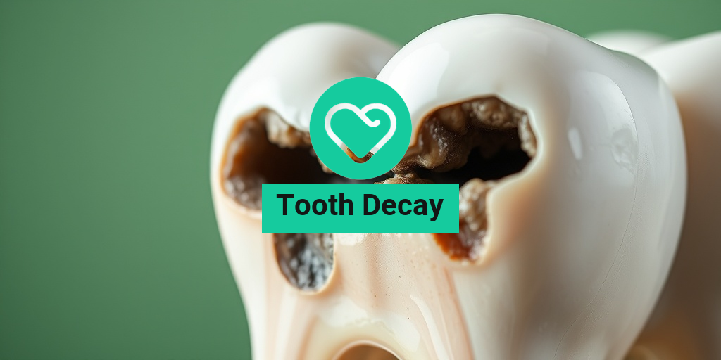 A close-up of a decayed tooth, highlighting enamel erosion against a soft green background. β’ Yesil Health AI