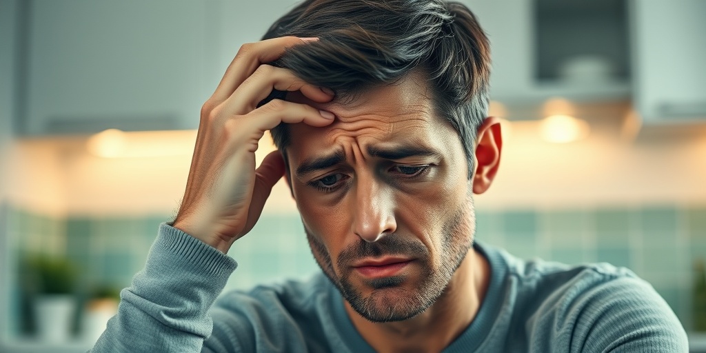 A close-up of a worried individual in a kitchen, showing symptoms of carbon monoxide poisoning.  2.png