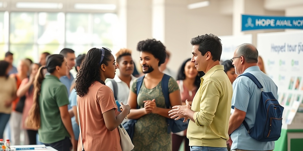 A community health fair promoting colorectal cancer prevention, featuring diverse individuals engaged in discussions about screening and healthy living.  5.png