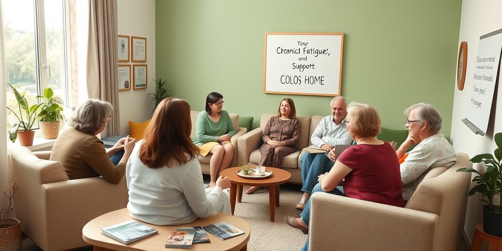 A community support group meeting for CFS, showcasing participants sharing experiences in a cozy room filled with hope and belonging.5.png