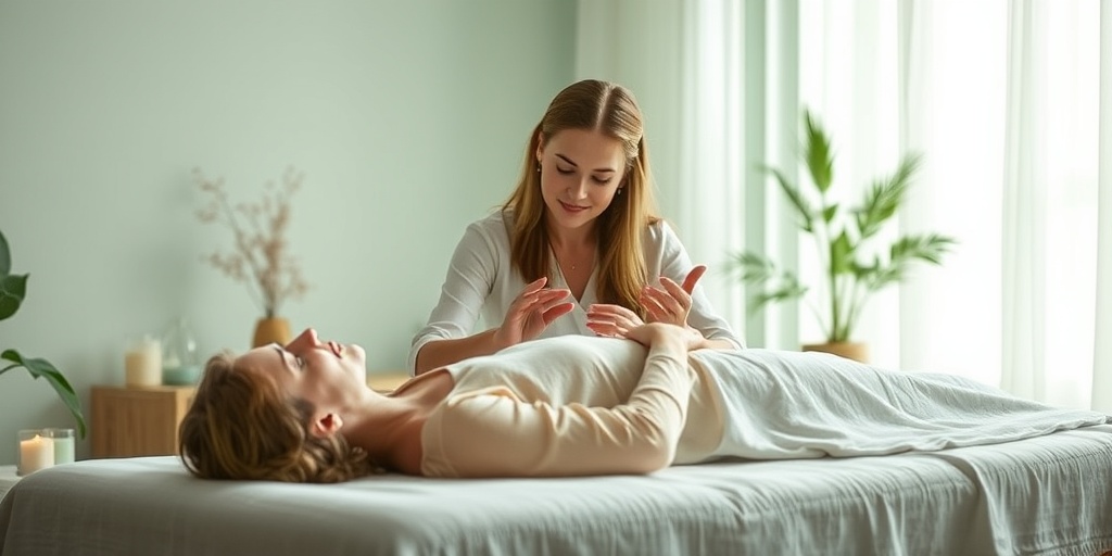 A compassionate healer places hands over a patient, creating a nurturing atmosphere filled with crystals and plants. 4.png