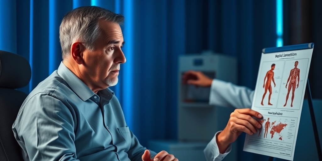 A concerned patient discusses symptoms with a physician, highlighting vulnerability and empathy in a doctor's office.  2.png