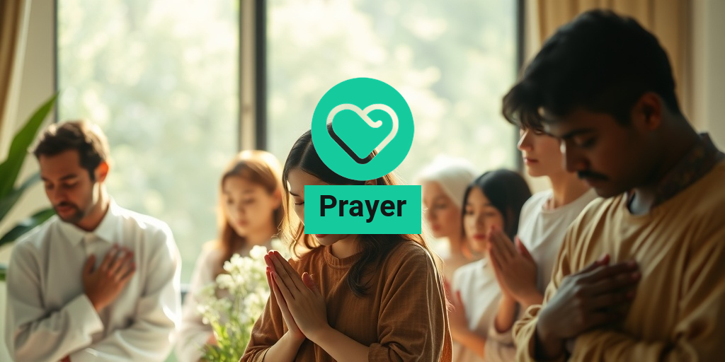 A diverse group prays in serene settings, illuminated by soft light, reflecting peace and contemplation. β’ Yesil Health AI