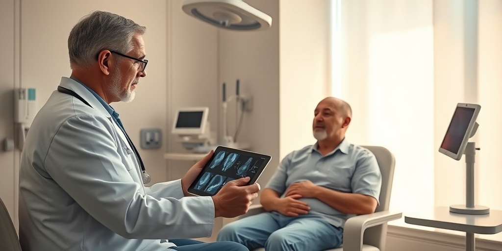 A doctor examines a patient in a modern clinic, using a tablet to review images, creating a professional and inviting atmosphere.  3.png