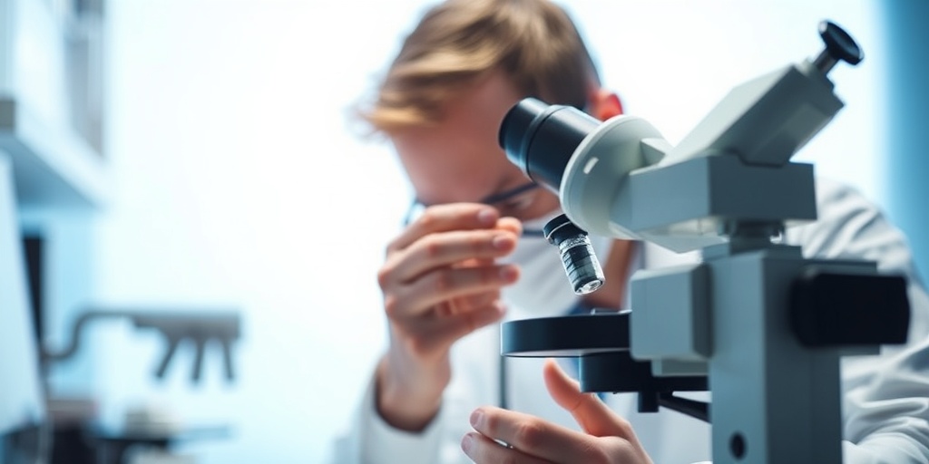 A doctor examining a biopsy sample in a modern lab, with bright lighting emphasizing the diagnostic process.  3.png