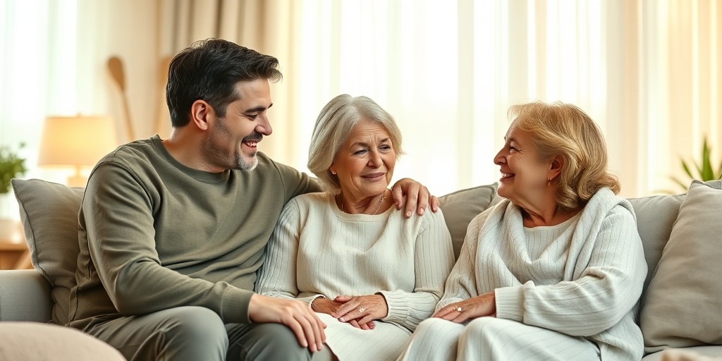 A family engages in a supportive conversation in a cozy living room, showcasing love and concern for a loved one.  4.png