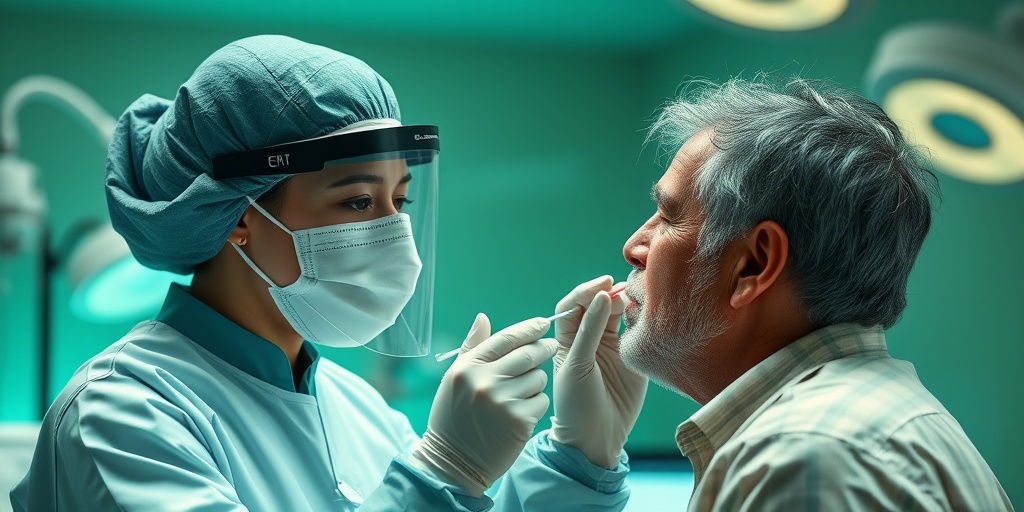 A healthcare professional conducting a nasal swab test, emphasizing professionalism in a clinical environment.  4.png