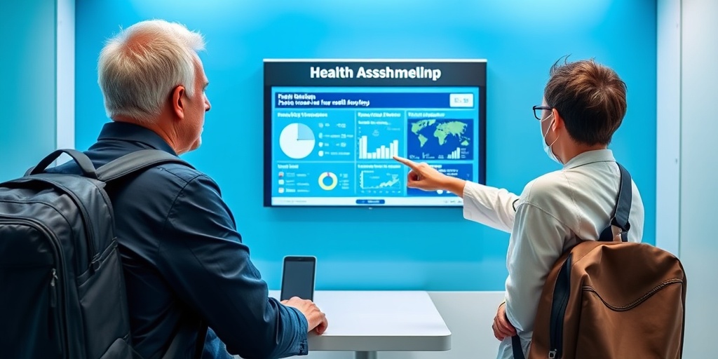 A healthcare professional conducts a post-travel checkup, discussing health assessments with a recently returned traveler.  5.png