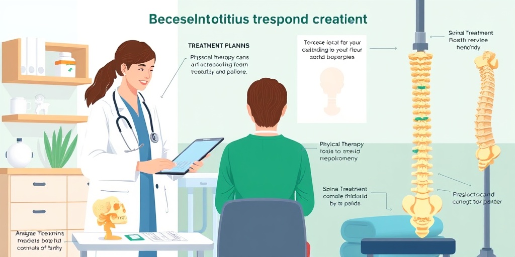 A healthcare professional discusses spinal arachnoiditis treatment options with a patient in a modern clinic setting.  4.png