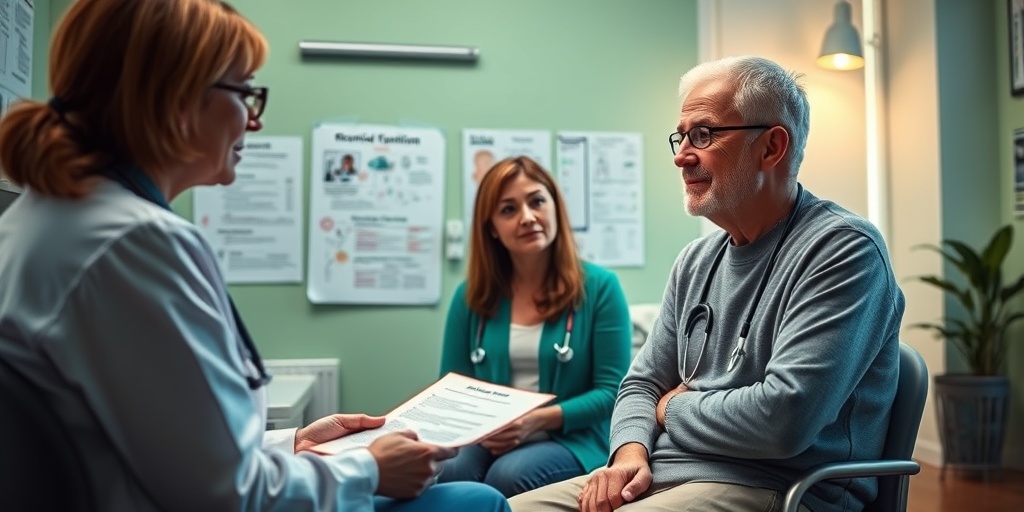 A healthcare professional empathetically discussing CFS treatment options with a patient in a warm, inviting clinic environment.4.png
