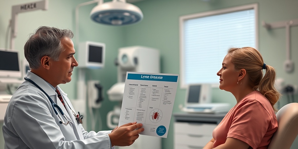 A healthcare professional examines a patient, focusing on Lyme disease symptoms, creating a reassuring clinical atmosphere. 4.png