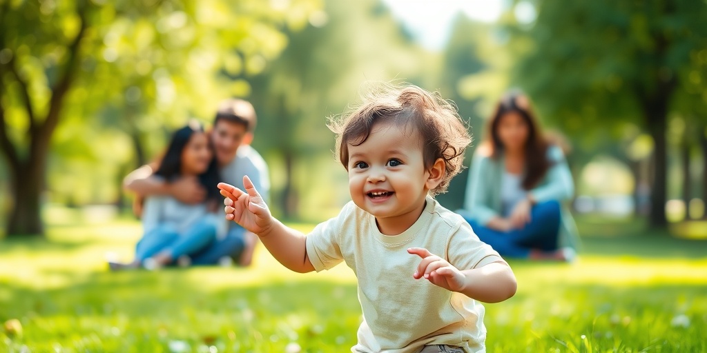 A joyful child with arhinencephaly playing in a park, surrounded by family, embodying resilience and support.  5.png