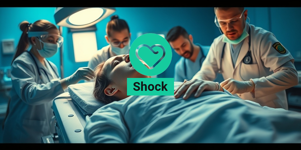 A medical emergency scene captures urgency as professionals care for a patient in shock on a stretcher. • Yesil Health AI